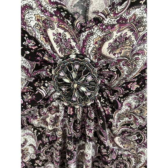 Dress Barn Womens L Tunic Top Jewel Embellishment Purple Paisley Bell Sleeve - Picture 6 of 8